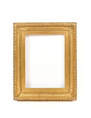 a gold frame on a white wall with a white background