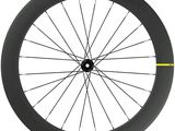la roue avant d'un vélo dont la jante est ornée d'une bande jaune