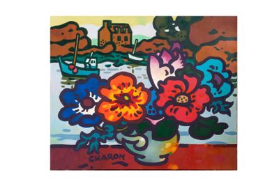 une peinture de fleurs dans un vase sur une table