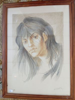 tableau représentant une femme aux cheveux longs, dans un cadre en bois accroché au mur