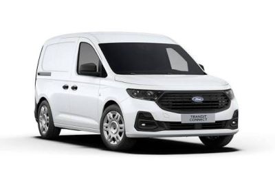 Le nouveau fourgon Ford Transit est présenté en blanc.