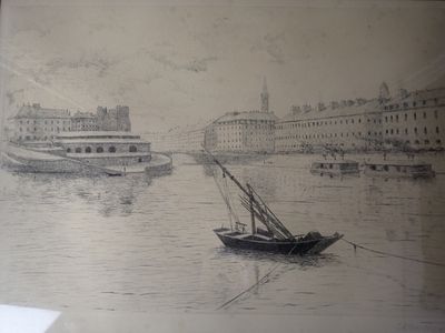 S.A. BOISECQ Vue bord de seine ?, lithographie, SBD et numér…