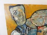 un tableau représentant un homme tenant une horloge à la main