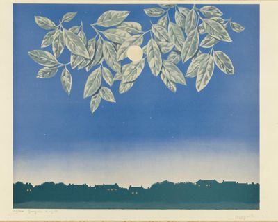 une image représentant une peinture d'une branche d'arbre avec des feuilles