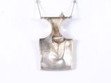 silver plated necklace with a square shaped pendant on a chain