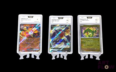 three different types of pokemon cards are displayed on a black background