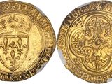 two gold coins, one with a shield and the other with a shield on it