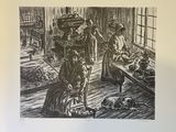 an image of a black and white drawing of people in a kitchen
