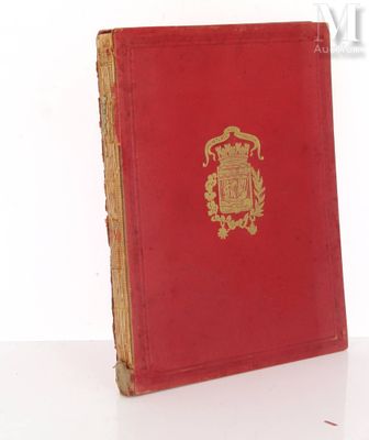 a red book with a coat of arms on it