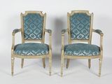 pair of louis xvi style armchairs with upholstered upholstered arms