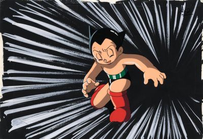tableau représentant un garçon de dessin animé vêtu d'une tenue de lutte rouge et verte
