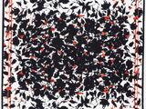 un carré noir et blanc sur lequel sont dessiné des éclaboussures rouges
