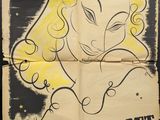 une affiche jaune et noire sur laquelle figure le visage d'une femme