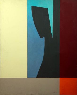 une image représentant un tableau sur lequel figure une personne debout devant un tableau aux couleurs rouge, blanc et bleu
