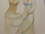 a painting of two women sitting on a chair