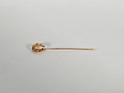 un gros plan d'une broche dorée sur une surface blanche