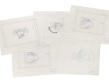 four drawings of a cat and a fish on a sheet of paper