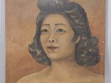 an old painting of a woman with a hat on her head