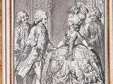 a drawing of a man and a woman in formal clothing