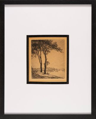 un dessin en noir et blanc représentant un arbre dans un champ