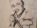 drawing of a man in military uniform smoking a pipe