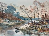 une photo d'un tableau représentant une rivière dans les bois