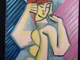 un tableau représentant une femme portant la main à son visage