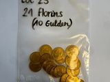 a bag of gold coins with a price tag on it