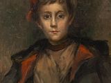 an image of a painting of a young boy in a red hat