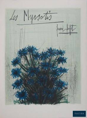 an image of a picture of blue flowers in a white frame