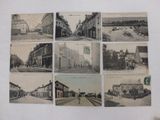several old black and white photos of old buildings and streets