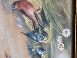 a picture of a painting of a bird and two other birds