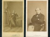 deux vieilles photographies en noir et blanc représentant un homme assis sur une chaise