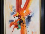 an abstract painting of a cross with music notes on it