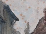 a painting of a man sitting on top of a log