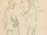 sketches of a man and a woman standing next to each other