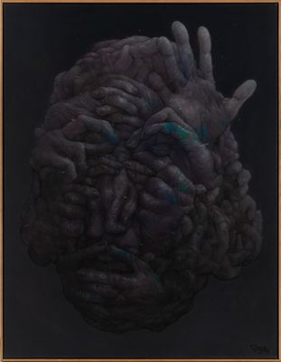 an image of a painting of a brain with hands on it