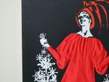 a picture of a picture of a woman in a red dress