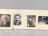 four black and white photographs of men in suits and ties