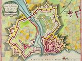 une vieille carte d'une ville traversée par une rivière