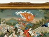 a painting of a man riding a horse and a woman riding a horse