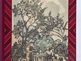 an old book with a picture of people sitting at a picnic table