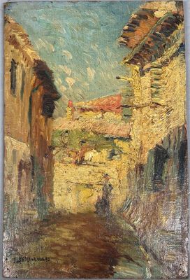 VERDILHAN Ruelle Huile sur panneau, signée en bas à gauche D…