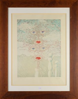 painting of a woman ' s face in a wooden frame