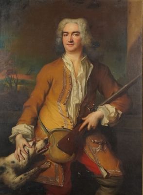 portrait d'un homme avec un pistolet et un chien, d'après un tableau