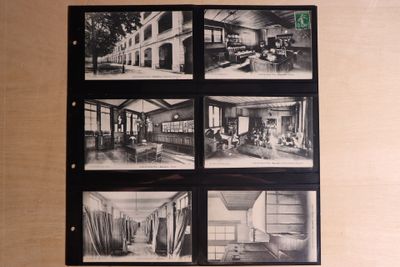 plusieurs photos en noir et blanc d'une pièce avec un canapé et une table