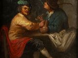 an image of a painting of two men sitting at a table