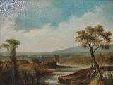 une peinture représentant une peinture représentant un paysage avec une rivière