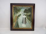 tableau encadré représentant une femme en robe blanche et un homme en robe noire