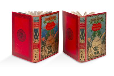 une paire de livres rouges illustrés posés sur une surface blanche